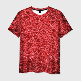 Мужская футболка 3D с принтом Светящиеся объемные сердечки в Курске, 100% полиэфир | прямой крой, круглый вырез горловины, длина до линии бедер | 