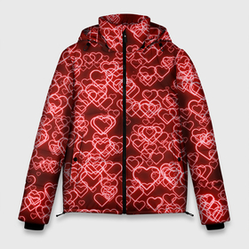 Мужская зимняя куртка 3D с принтом Неоновые сердечки красные в Екатеринбурге, верх — 100% полиэстер; подкладка — 100% полиэстер; утеплитель — 100% полиэстер | длина ниже бедра, свободный силуэт Оверсайз. Есть воротник-стойка, отстегивающийся капюшон и ветрозащитная планка. 

Боковые карманы с листочкой на кнопках и внутренний карман на молнии. | 