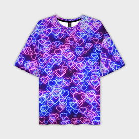 Мужская футболка oversize 3D с принтом Неоновые сердечки сине розовые ,  |  | 