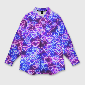 Мужская рубашка oversize 3D с принтом Неоновые сердечки сине розовые в Петрозаводске,  |  | Тематика изображения на принте: 