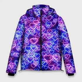 Мужская зимняя куртка 3D с принтом Неоновые сердечки сине розовые в Екатеринбурге, верх — 100% полиэстер; подкладка — 100% полиэстер; утеплитель — 100% полиэстер | длина ниже бедра, свободный силуэт Оверсайз. Есть воротник-стойка, отстегивающийся капюшон и ветрозащитная планка. 

Боковые карманы с листочкой на кнопках и внутренний карман на молнии. | 