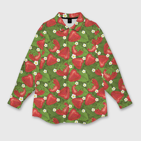 Мужская рубашка oversize 3D с принтом Клубника с листьями на зелёном фоне в Курске,  |  | Тематика изображения на принте: 