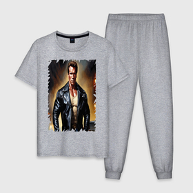 Мужская пижама хлопок с принтом Арнольд Шварценеггер терминатор в Курске, 100% хлопок | брюки и футболка прямого кроя, без карманов, на брюках мягкая резинка на поясе и по низу штанин
 | 