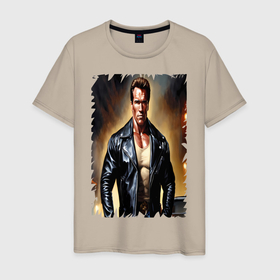 Мужская футболка хлопок с принтом Арнольд Шварценеггер терминатор в Тюмени, 100% хлопок | прямой крой, круглый вырез горловины, длина до линии бедер, слегка спущенное плечо. | 