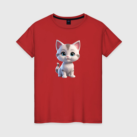 Женская футболка хлопок с принтом Маленький котенок в Новосибирске, 100% хлопок | прямой крой, круглый вырез горловины, длина до линии бедер, слегка спущенное плечо | 