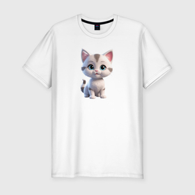 Мужская футболка хлопок Slim с принтом Маленький котенок , 92% хлопок, 8% лайкра | приталенный силуэт, круглый вырез ворота, длина до линии бедра, короткий рукав | 