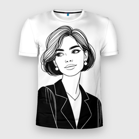 Мужская футболка 3D Slim с принтом Минималистичный графичный портрет девушки в Кировске, 100% полиэстер с улучшенными характеристиками | приталенный силуэт, круглая горловина, широкие плечи, сужается к линии бедра | 