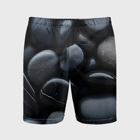Мужские шорты спортивные с принтом Черные камни в Новосибирске,  |  | 