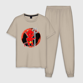 Мужская пижама хлопок с принтом Маленький сатана с трезубцем в Курске, 100% хлопок | брюки и футболка прямого кроя, без карманов, на брюках мягкая резинка на поясе и по низу штанин
 | 