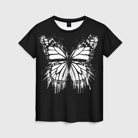 Женская футболка 3D с принтом Граффити с белой бабочкой в Тюмени, 100% полиэфир ( синтетическое хлопкоподобное полотно) | прямой крой, круглый вырез горловины, длина до линии бедер | 