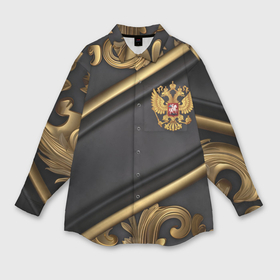 Мужская рубашка oversize 3D с принтом Золотой герб России на черном фоне лепнина ,  |  | Тематика изображения на принте: 
