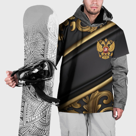 Накидка на куртку 3D с принтом Золотой герб России на черном фоне лепнина в Курске, 100% полиэстер |  | Тематика изображения на принте: 