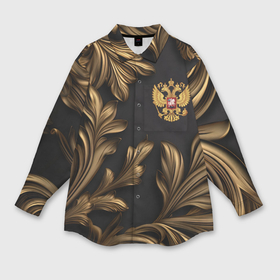 Мужская рубашка oversize 3D с принтом Золотой герб России и узоры из листьев в Петрозаводске,  |  | 