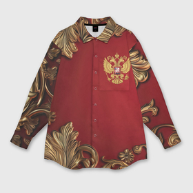 Мужская рубашка oversize 3D с принтом Золотой герб России лепнина красный фон в Курске,  |  | 