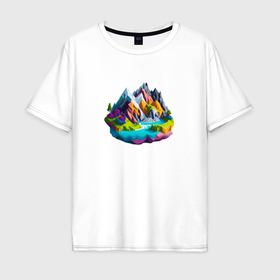 Мужская футболка хлопок Oversize с принтом Красочный горный пейзаж , 100% хлопок | свободный крой, круглый ворот, “спинка” длиннее передней части | Тематика изображения на принте: 