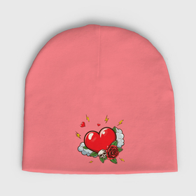 Мужская шапка демисезонная с принтом Сердце с розой и черепом в Новосибирске,  |  | Тематика изображения на принте: 