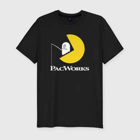 Мужская футболка хлопок Slim с принтом Pac works в Тюмени, 92% хлопок, 8% лайкра | приталенный силуэт, круглый вырез ворота, длина до линии бедра, короткий рукав | Тематика изображения на принте: 