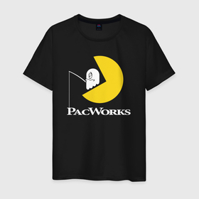 Мужская футболка хлопок с принтом Pac works , 100% хлопок | прямой крой, круглый вырез горловины, длина до линии бедер, слегка спущенное плечо. | 