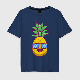 Мужская футболка хлопок Oversize с принтом Позитивный ананасик в Курске, 100% хлопок | свободный крой, круглый ворот, “спинка” длиннее передней части | 