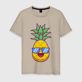 Мужская футболка хлопок с принтом Позитивный ананасик в Курске, 100% хлопок | прямой крой, круглый вырез горловины, длина до линии бедер, слегка спущенное плечо. | 