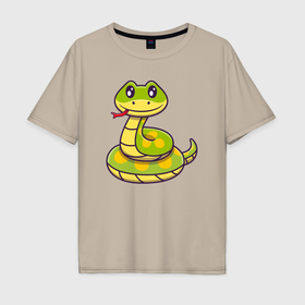 Мужская футболка хлопок Oversize с принтом Милая змейка , 100% хлопок | свободный крой, круглый ворот, “спинка” длиннее передней части | Тематика изображения на принте: 