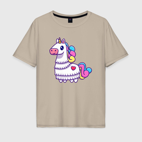 Мужская футболка хлопок Oversize с принтом Love unicorn , 100% хлопок | свободный крой, круглый ворот, “спинка” длиннее передней части | 