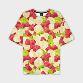 Мужская футболка oversize 3D с принтом Фруктовые ломтики киви, банана и малина в Курске,  |  | 
