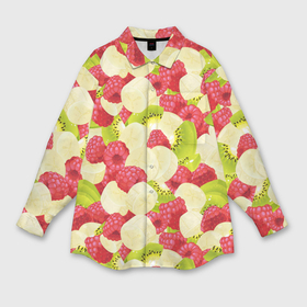 Мужская рубашка oversize 3D с принтом Фруктовые ломтики киви, банана и малина в Курске,  |  | 