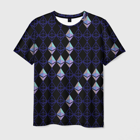 Мужская футболка 3D с принтом Криптовалюта Ethereum на черном в Белгороде, 100% полиэфир | прямой крой, круглый вырез горловины, длина до линии бедер | Тематика изображения на принте: 