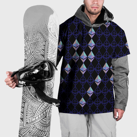 Накидка на куртку 3D с принтом Криптовалюта Ethereum на черном в Тюмени, 100% полиэстер |  | Тематика изображения на принте: 