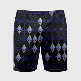 Мужские шорты спортивные с принтом Криптовалюта Ethereum на черном в Тюмени,  |  | 