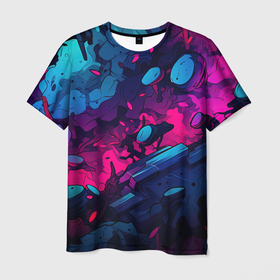 Мужская футболка 3D с принтом Яркая абстракция в кислотных цветах в Санкт-Петербурге, 100% полиэфир | прямой крой, круглый вырез горловины, длина до линии бедер | 