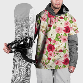 Накидка на куртку 3D с принтом Фон с розами, лизиантусами и цветами лютика в Курске, 100% полиэстер |  | 