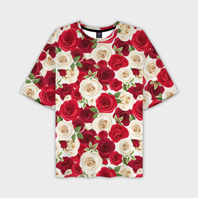 Мужская футболка oversize 3D с принтом Фон с красными и белыми розами в Кировске,  |  | 