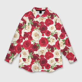 Мужская рубашка oversize 3D с принтом Фон с красными и белыми розами в Курске,  |  | Тематика изображения на принте: 