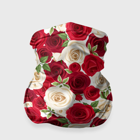 Бандана-труба 3D с принтом Фон с красными и белыми розами в Тюмени, 100% полиэстер, ткань с особыми свойствами — Activecool | плотность 150‒180 г/м2; хорошо тянется, но сохраняет форму | 
