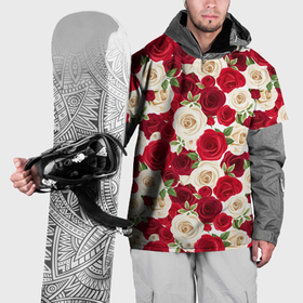 Накидка на куртку 3D с принтом Фон с красными и белыми розами в Кировске, 100% полиэстер |  | 