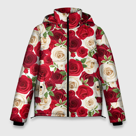 Мужская зимняя куртка 3D с принтом Фон с красными и белыми розами , верх — 100% полиэстер; подкладка — 100% полиэстер; утеплитель — 100% полиэстер | длина ниже бедра, свободный силуэт Оверсайз. Есть воротник-стойка, отстегивающийся капюшон и ветрозащитная планка. 

Боковые карманы с листочкой на кнопках и внутренний карман на молнии. | 