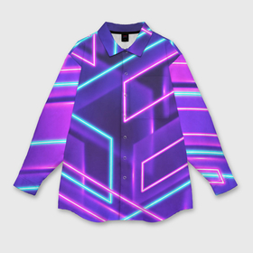 Мужская рубашка oversize 3D с принтом Neon Geometric в Белгороде,  |  | Тематика изображения на принте: 