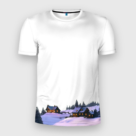 Мужская футболка 3D Slim с принтом Пиксельная зимняя сказка в Кировске, 100% полиэстер с улучшенными характеристиками | приталенный силуэт, круглая горловина, широкие плечи, сужается к линии бедра | 