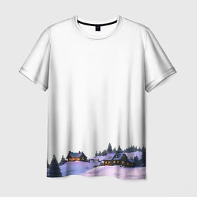 Мужская футболка 3D с принтом Пиксельная зимняя сказка в Кировске, 100% полиэфир | прямой крой, круглый вырез горловины, длина до линии бедер | 