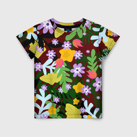Детская футболка 3D с принтом Гавайская цветочная расцветка , 100% гипоаллергенный полиэфир | прямой крой, круглый вырез горловины, длина до линии бедер, чуть спущенное плечо, ткань немного тянется | 