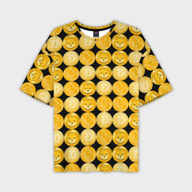 Мужская футболка oversize 3D с принтом Золотые монеты Биткоин, Доджкоин, Шиба ину паттерном в Курске,  |  | Тематика изображения на принте: 