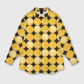 Мужская рубашка oversize 3D с принтом Золотые монеты Биткоин, Доджкоин, Шиба ину паттерном ,  |  | 