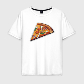 Мужская футболка хлопок Oversize с принтом Кусочек детской пиццы в Новосибирске, 100% хлопок | свободный крой, круглый ворот, “спинка” длиннее передней части | 