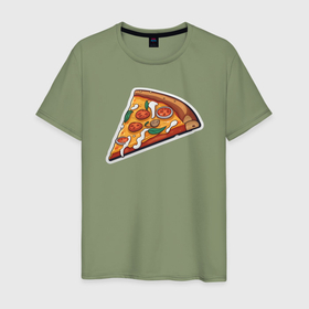Мужская футболка хлопок с принтом Кусочек детской пиццы в Тюмени, 100% хлопок | прямой крой, круглый вырез горловины, длина до линии бедер, слегка спущенное плечо. | 