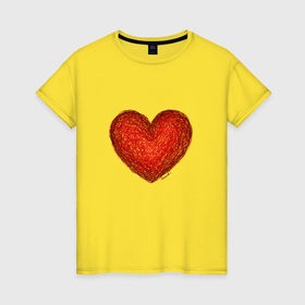 Женская футболка хлопок с принтом Красное сердце нарисованное карандашами в Кировске, 100% хлопок | прямой крой, круглый вырез горловины, длина до линии бедер, слегка спущенное плечо | 