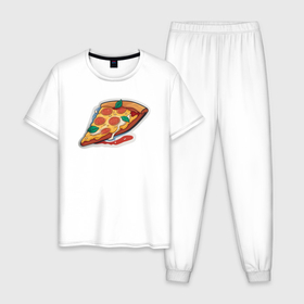 Мужская пижама хлопок с принтом Кусочек пиццы с помидорами в Новосибирске, 100% хлопок | брюки и футболка прямого кроя, без карманов, на брюках мягкая резинка на поясе и по низу штанин
 | Тематика изображения на принте: 