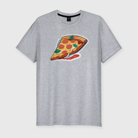 Мужская футболка хлопок Slim с принтом Кусочек пиццы с помидорами в Новосибирске, 92% хлопок, 8% лайкра | приталенный силуэт, круглый вырез ворота, длина до линии бедра, короткий рукав | 