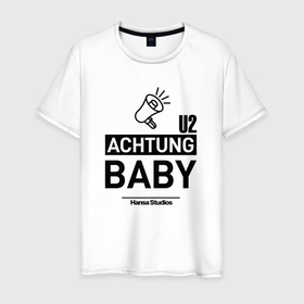 Мужская футболка хлопок с принтом U2   Achtung Baby hansa studio berlin в Курске, 100% хлопок | прямой крой, круглый вырез горловины, длина до линии бедер, слегка спущенное плечо. | 